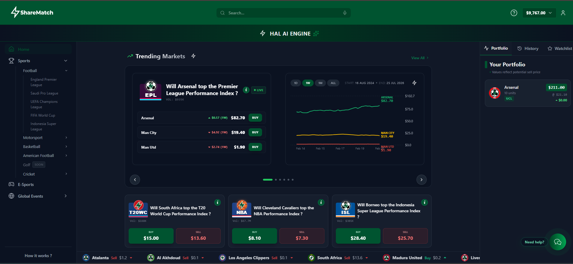 ShareMatch logged-in view — full platform
